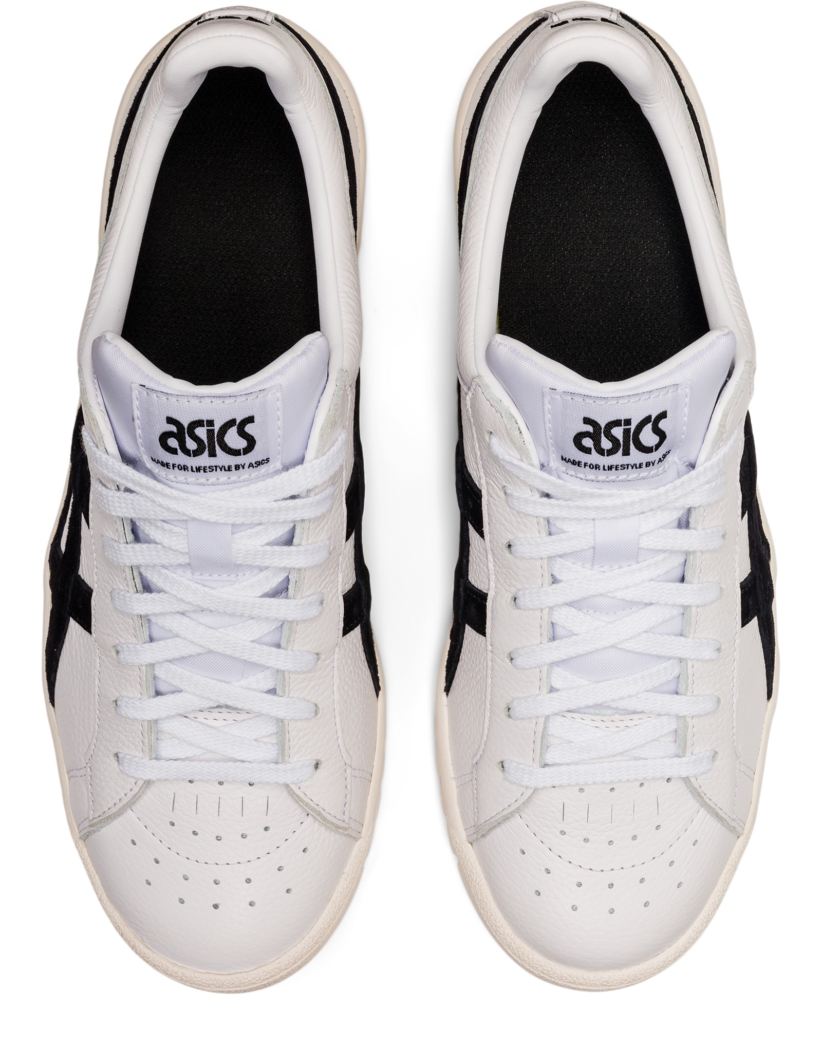 真上：白いひもと黒い無地の中敷。写真：ASICS公式1201A662-101商品ページ