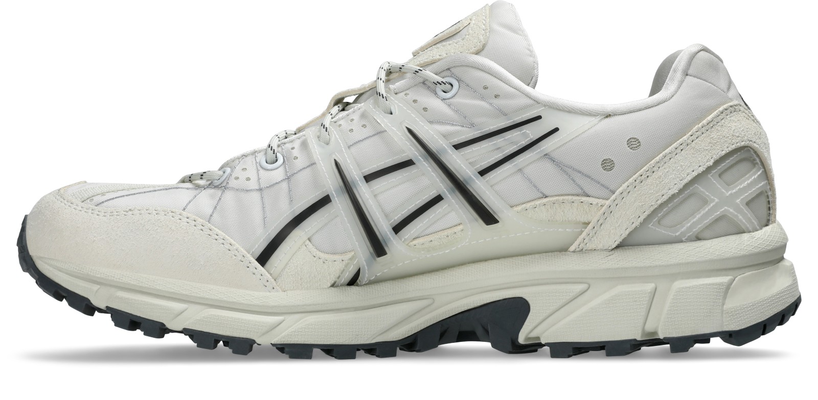 反対側面：淡いストライプと黒い輪郭。写真：ASICS公式1201A727-101商品ページ