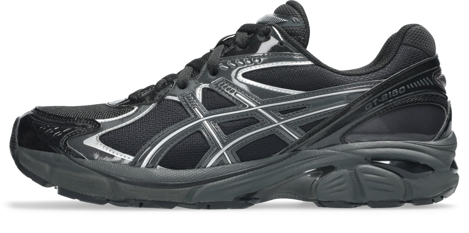 外側面:黒メッシュと光沢のあるライン。写真:ASICS公式1203A764-001商品ページ