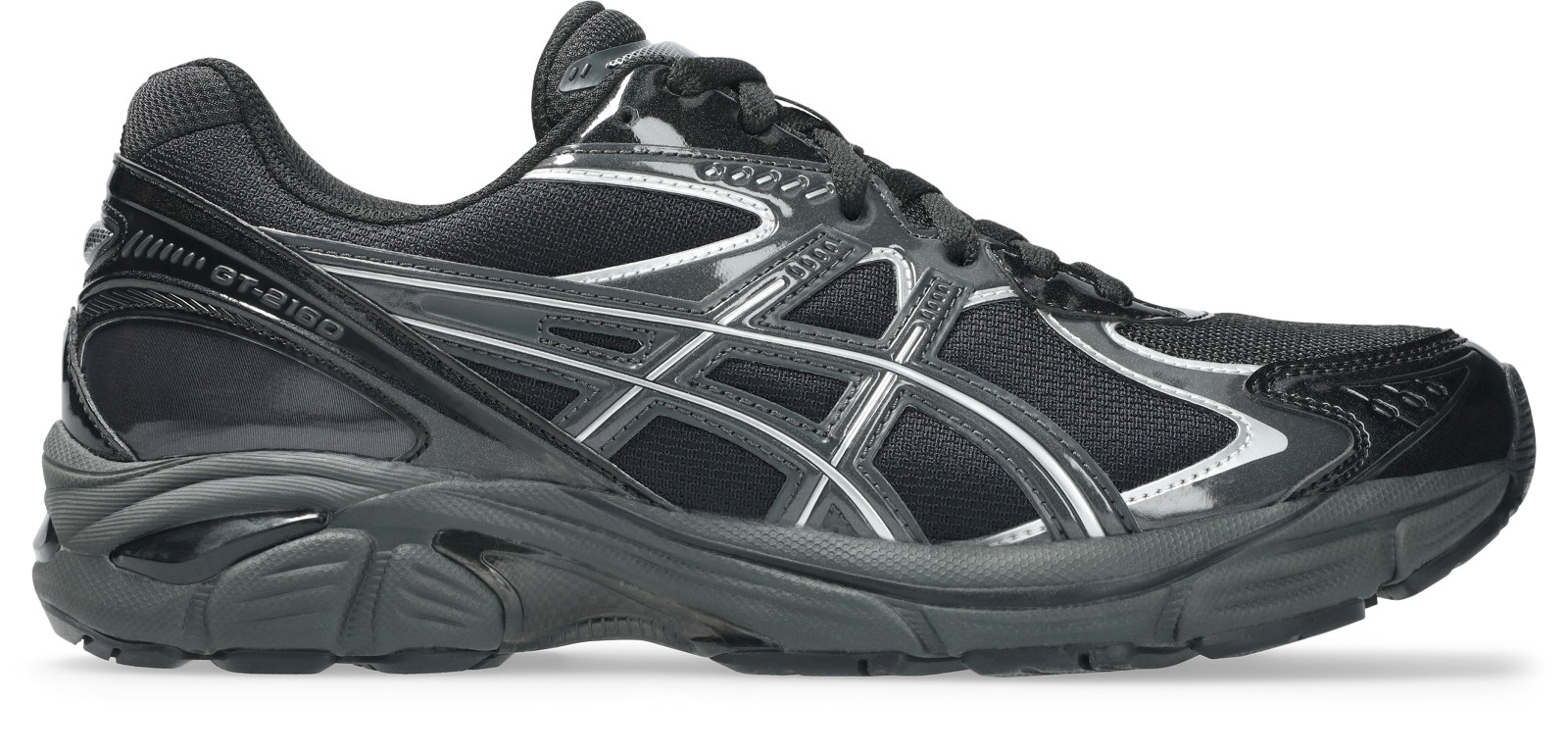 右向き側面:黒系の全体像と外側の輪郭。写真:ASICS公式1203A764-001商品ページ
