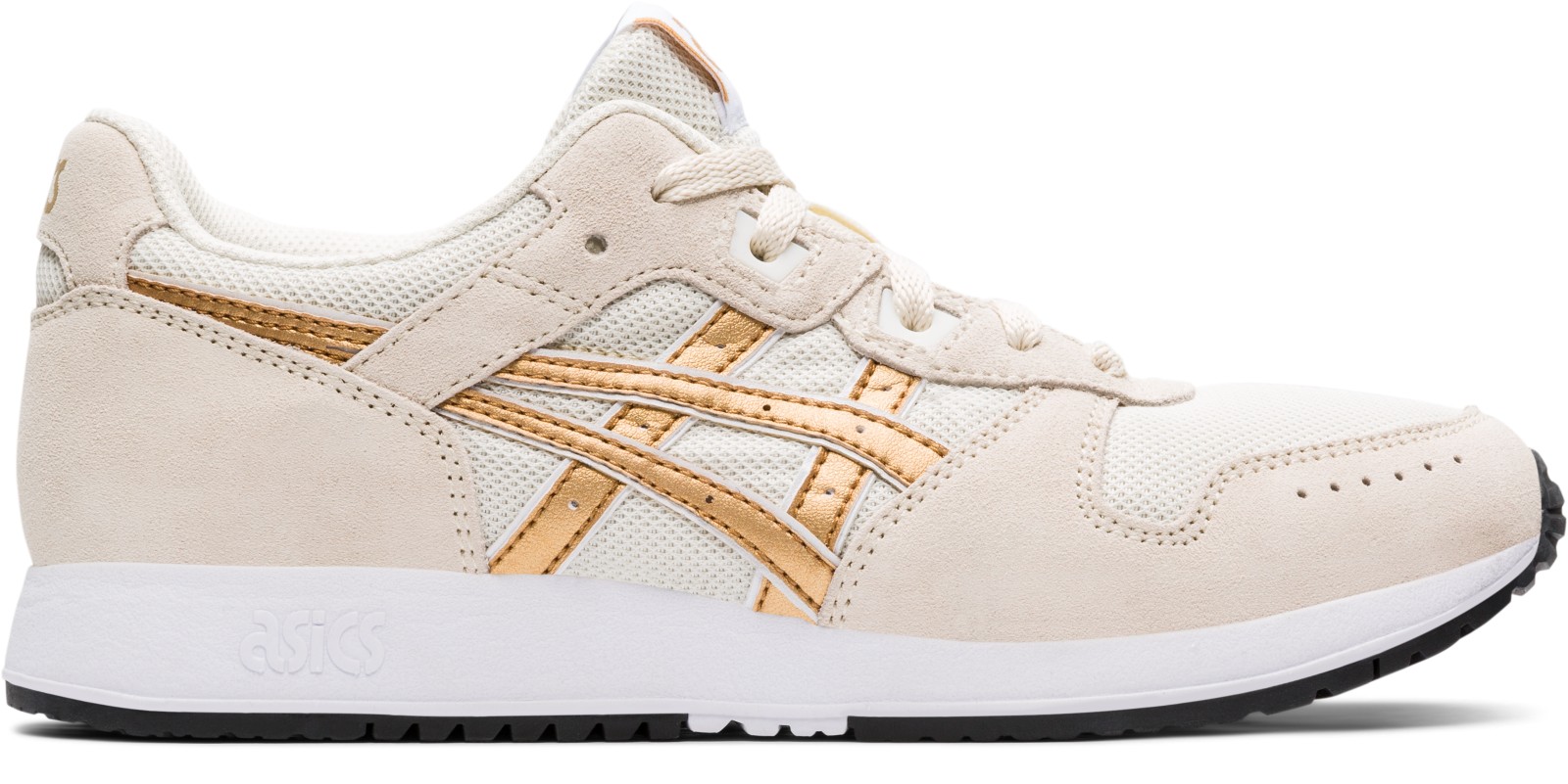 側面：淡いアッパーとゴールドのストライプ。写真：ASICS公式1192A181-200商品ページ