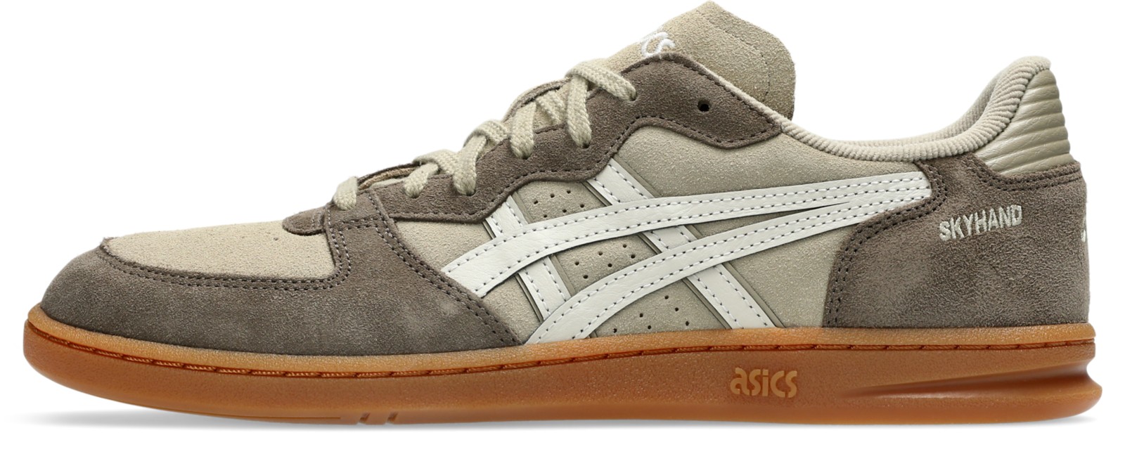 側面:濃淡のスエードと明るいストライプ。写真:ASICS公式1203A452-203商品ページ